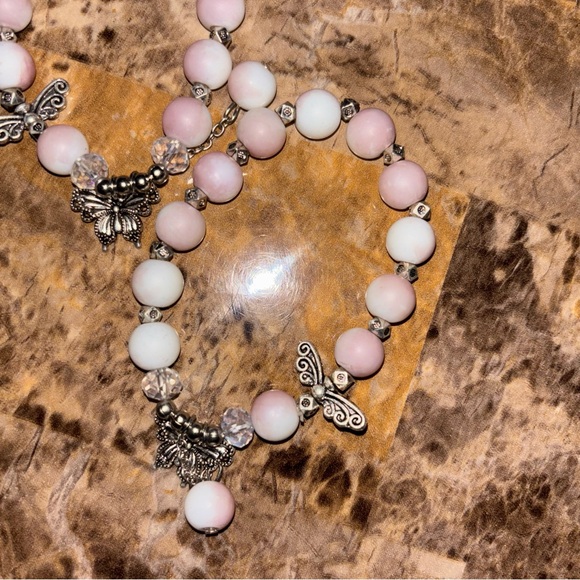 Handmade White/Pink/Purple Beaded Bracelet with Multiple Charms - Picture 5 of 11